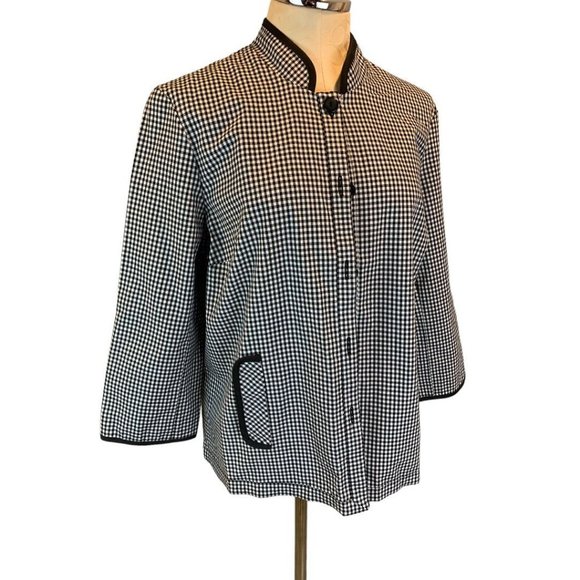 14 RQT Women's Black White Gingham Lightweight Jacket Button Up - Picture 2 of 8